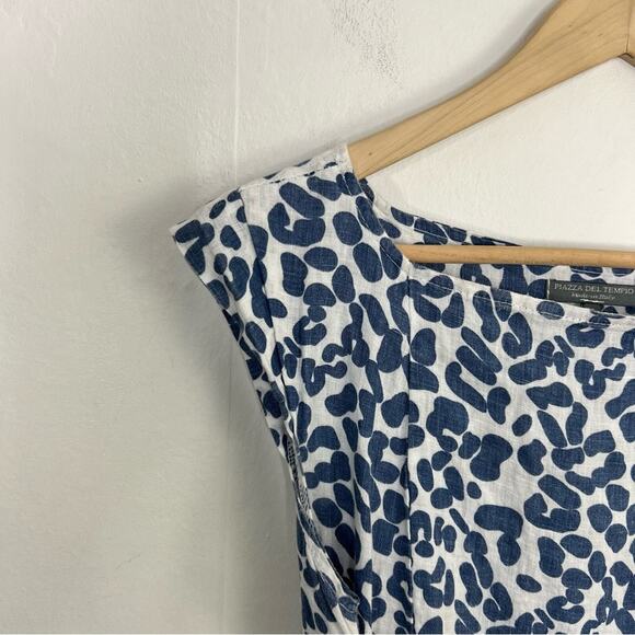 Piazza Del Tempio Italian 100% Linen Cap Sleeve Flowy Midi Dress w/ Waist Tie - Picture 4 of 16